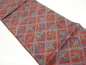 菱に草花模様全通袋帯